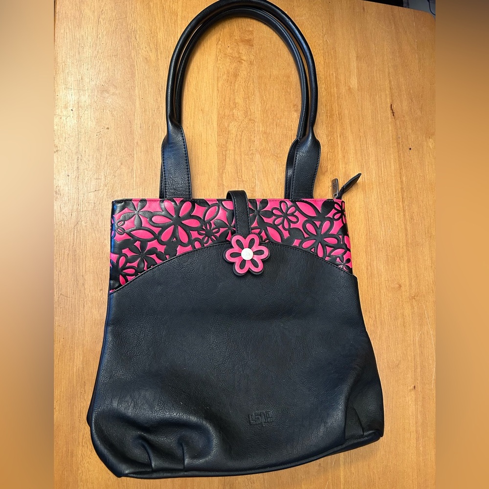 Stylish Black and Pink Floral Shoulder Bag